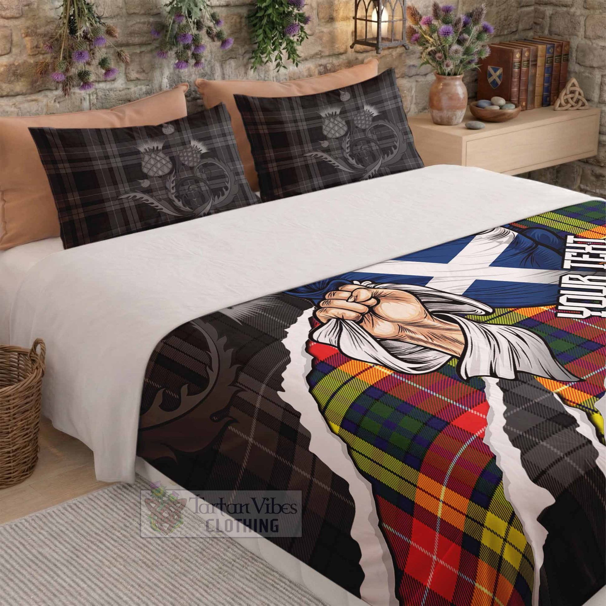 Dewar Tartan Bedding Set Hands with Scotland National Flags