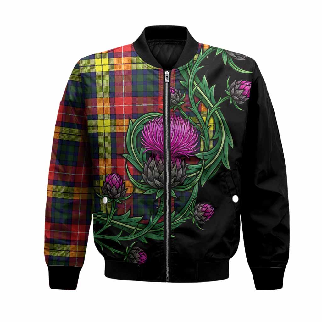 Dewar Tartan Bomber Jacket Resilient Scottish Thistle Unisex Black - Tartan Vibes Clothing