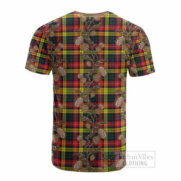 Dewar Tartan Cotton T-shirt Seamless Scottish Thistle Flowers