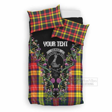 Dewar Tartan Crest Bedding Set Scottish Heritage Thistle DNA