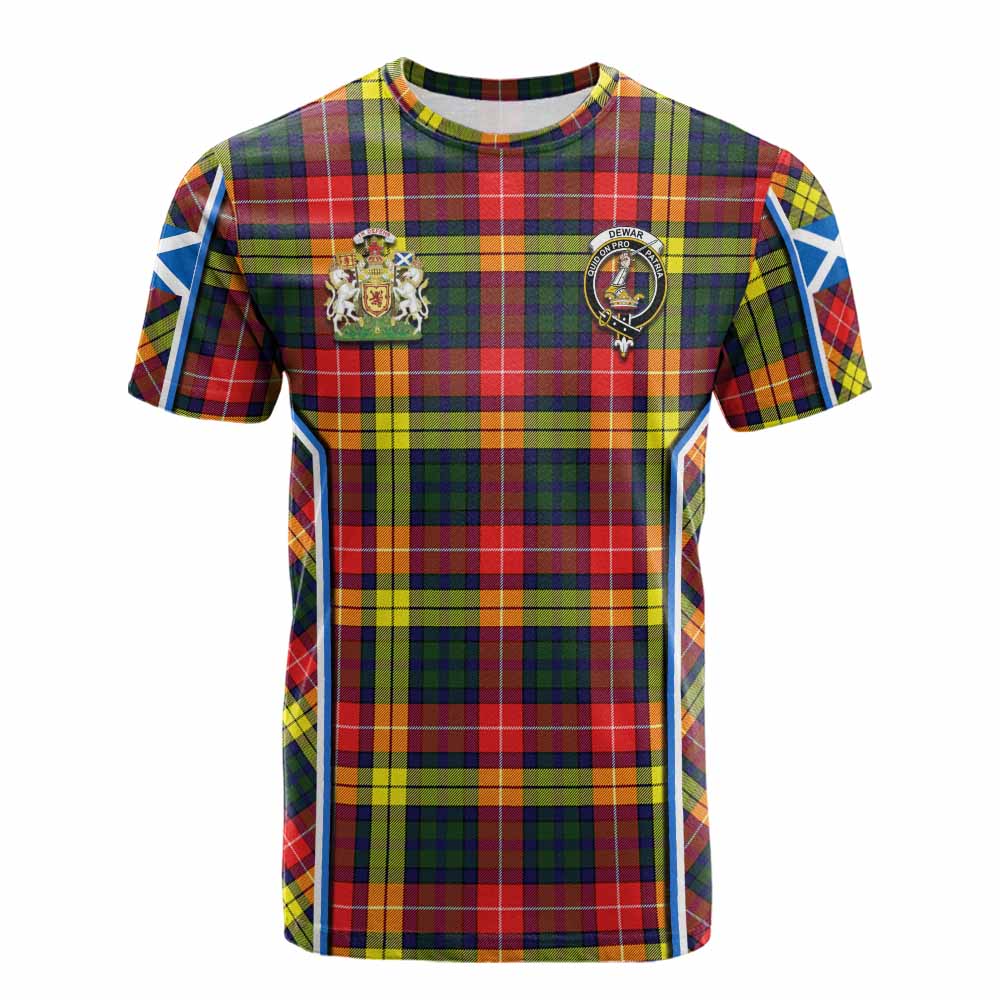 Dewar Tartan Crest Cotton T-shirt Scotland Coat of Arm Flag Style - Tartan Vibes Clothing