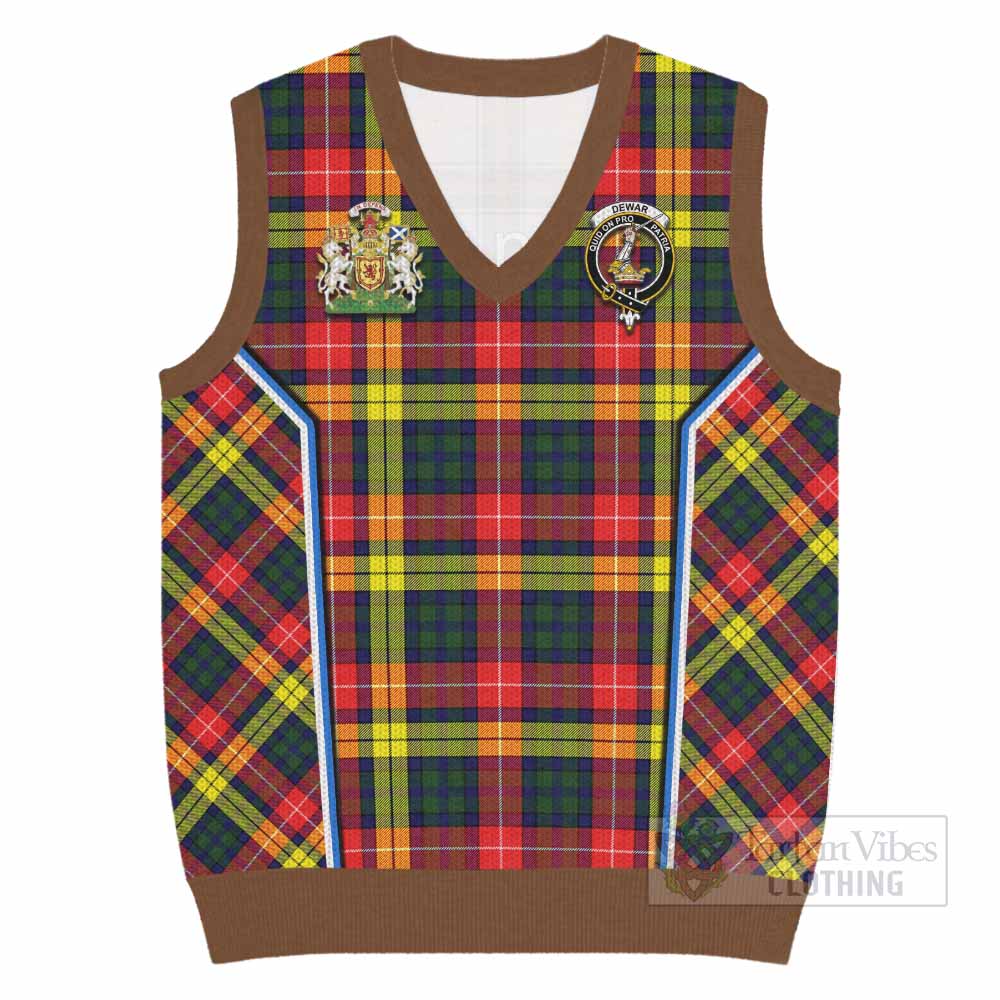 Dewar Tartan Crest Knitted V-Neck Vest Scotland Coat of Arm Flag Style - Tartan Vibes Clothing