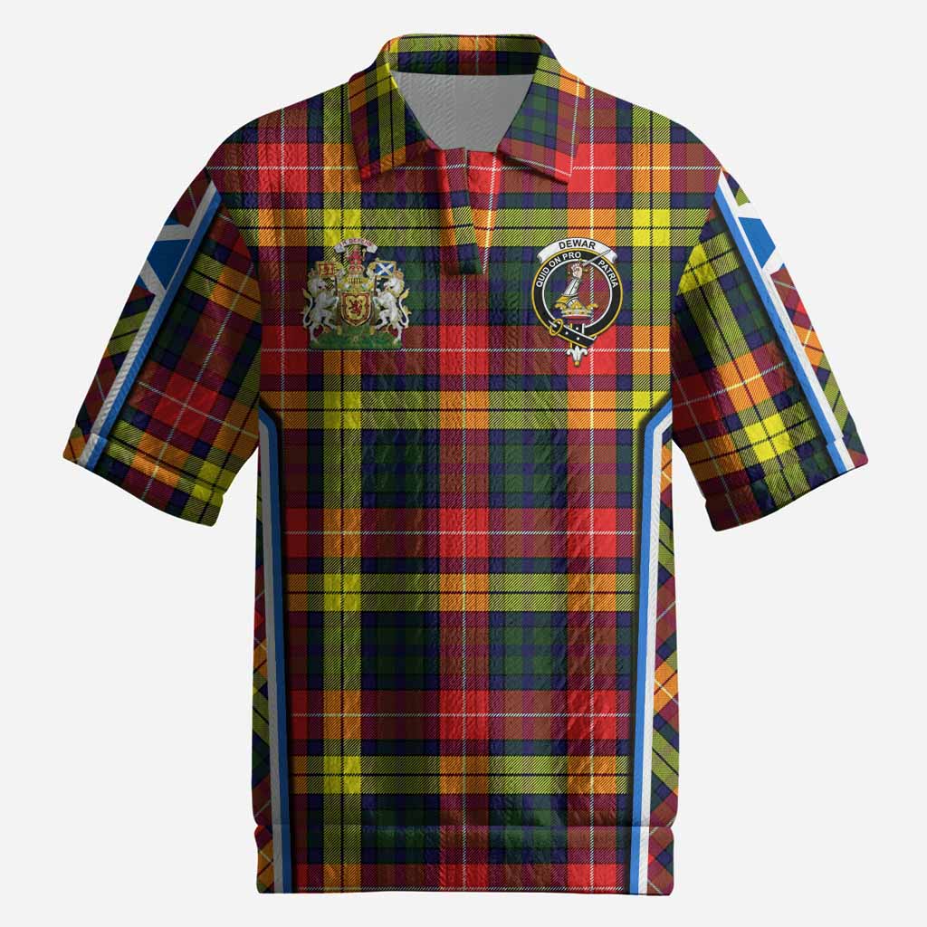 Dewar Tartan Crest Men’s Polo Sweater Top Scotland Coat of Arm Flag Style