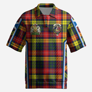 Dewar Tartan Crest Men’s Polo Sweater Top Scotland Coat of Arm Flag Style