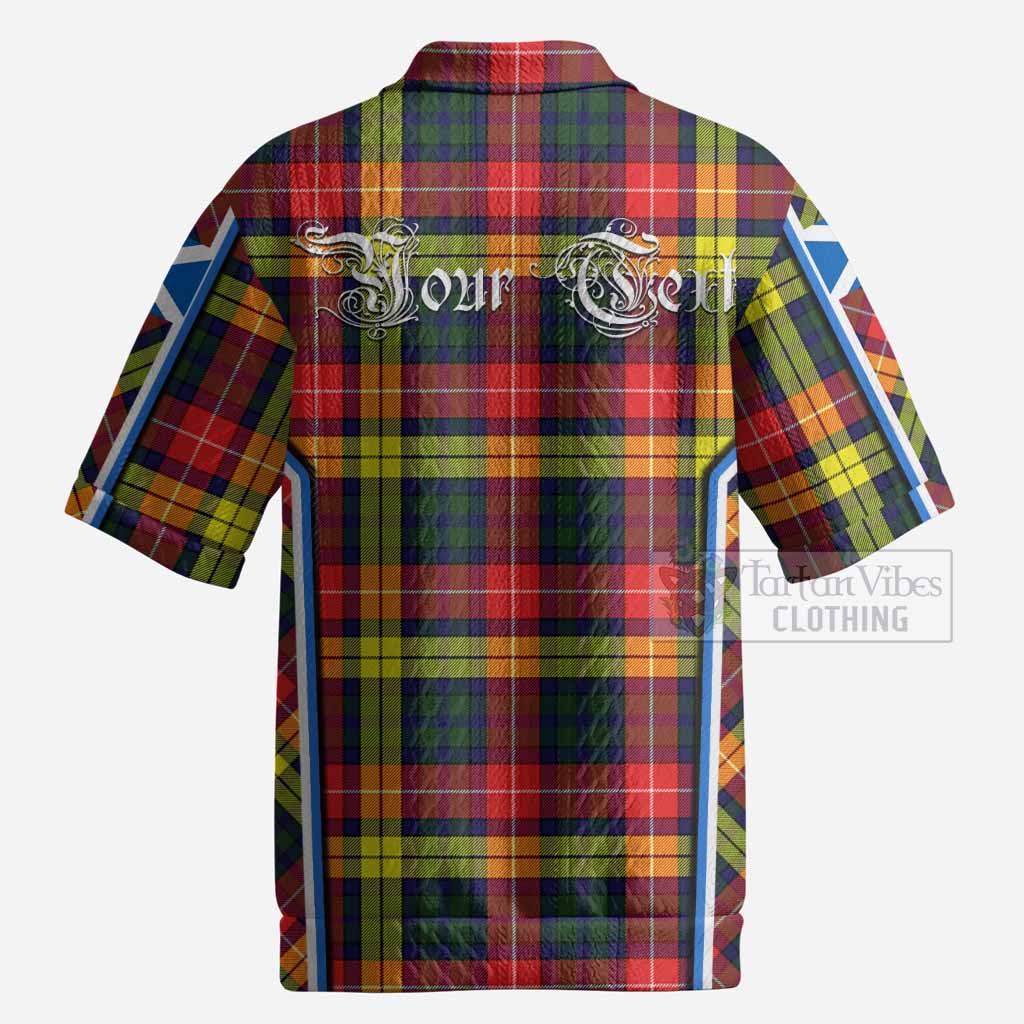 Dewar Tartan Crest Men’s Polo Sweater Top Scotland Coat of Arm Flag Style