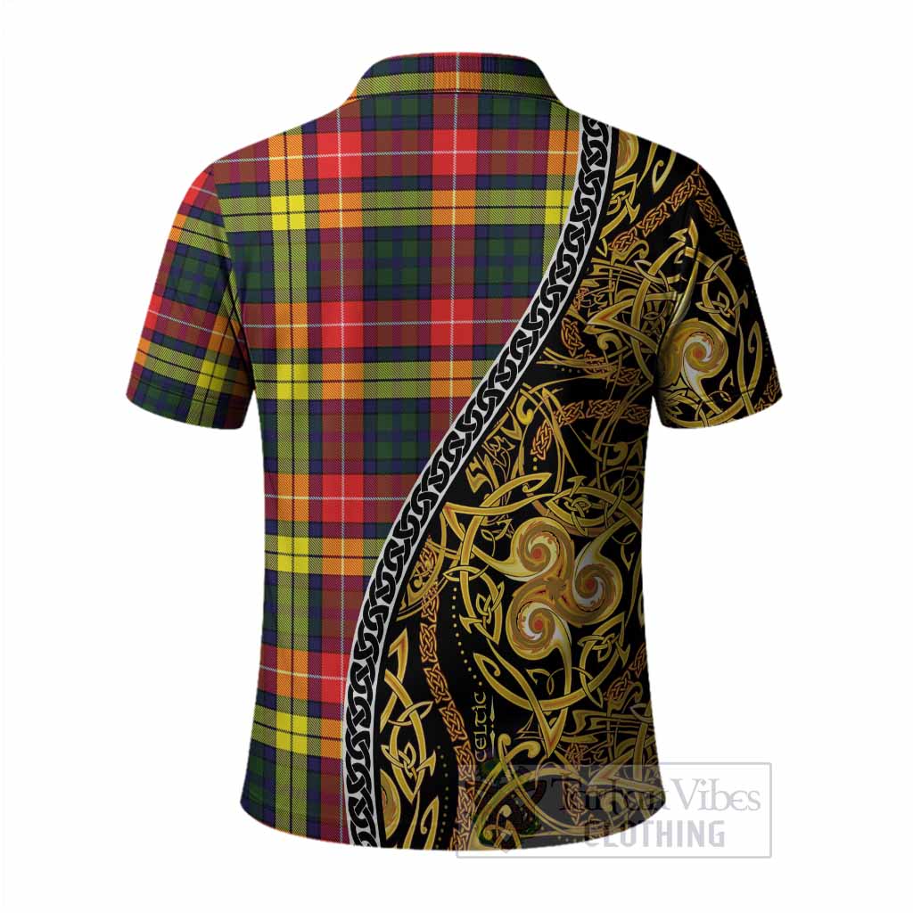 Dewar Tartan Crest Polo Shirt Celtic Knot and Triple Trickle Spiral Symbols