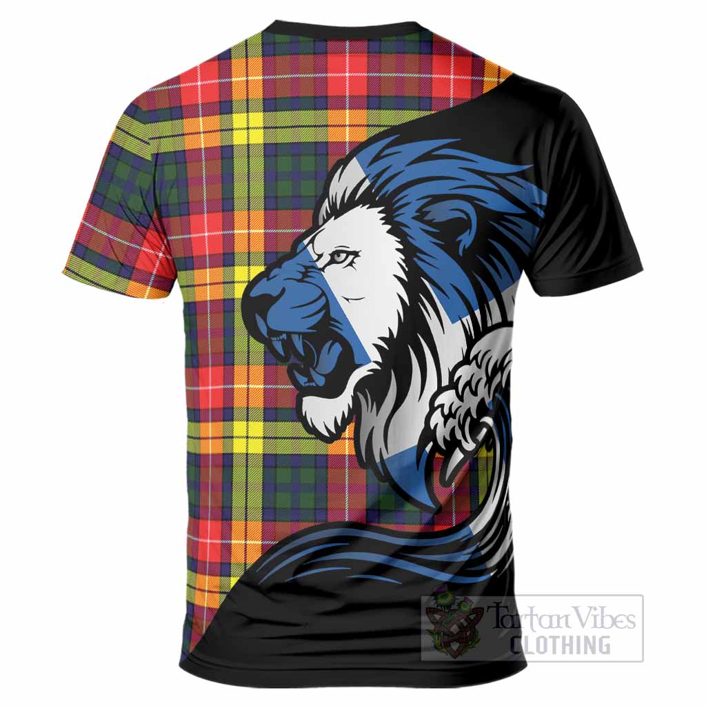 Dewar Tartan Crest T-Shirt Scottish Golden Lions Wave Flow