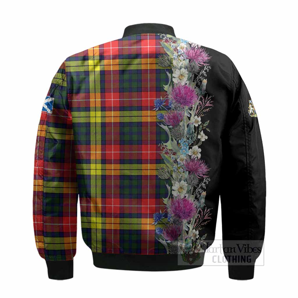 Dewar Tartan Crest Thistle Floral Bomber Jacket - Tartan Vibes Clothing