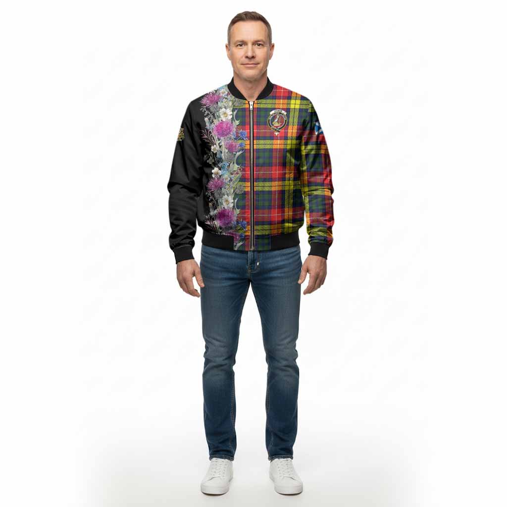 Dewar Tartan Crest Thistle Floral Bomber Jacket - Tartan Vibes Clothing