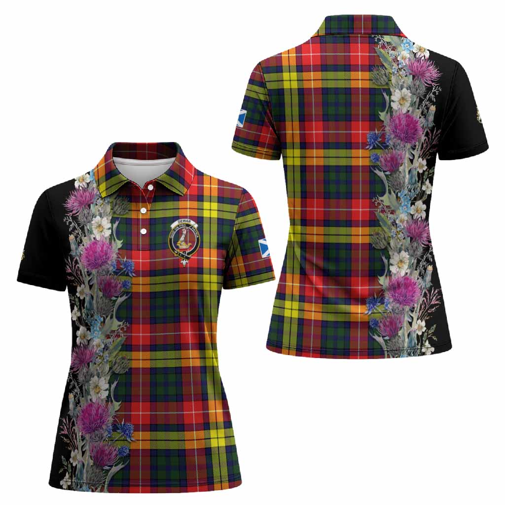 Dewar Tartan Crest Thistle Floral Women Polo Shirt