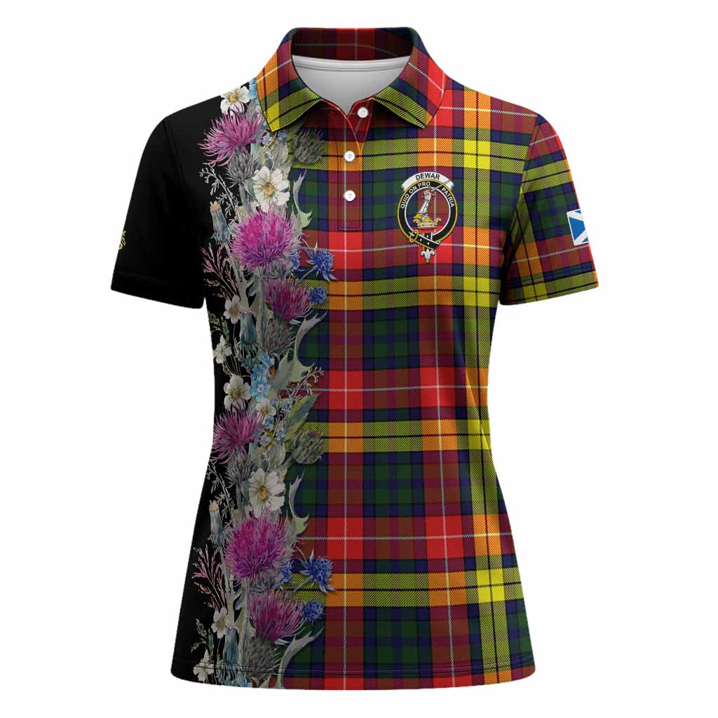 Dewar Tartan Crest Thistle Floral Women Polo Shirt