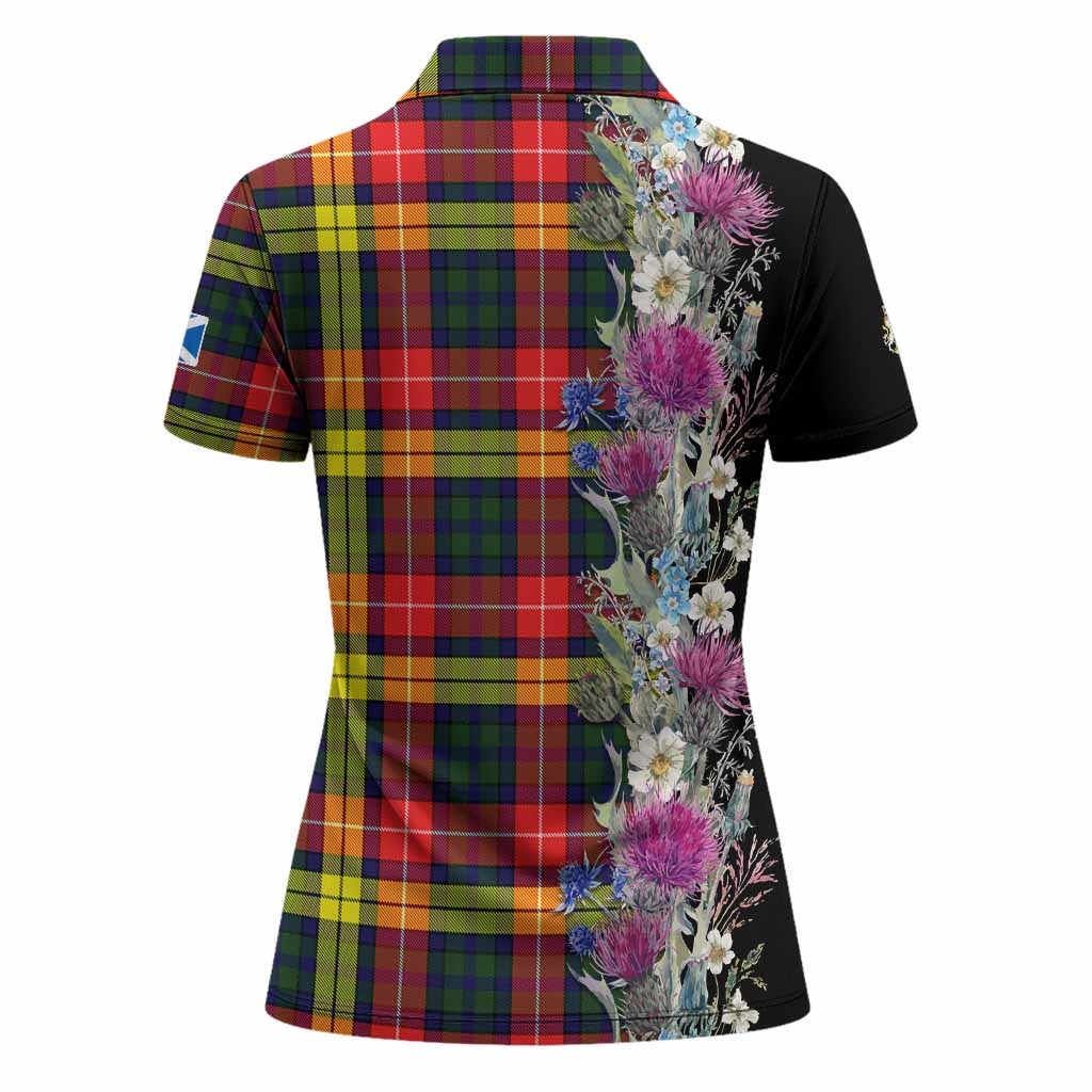 Dewar Tartan Crest Thistle Floral Women Polo Shirt