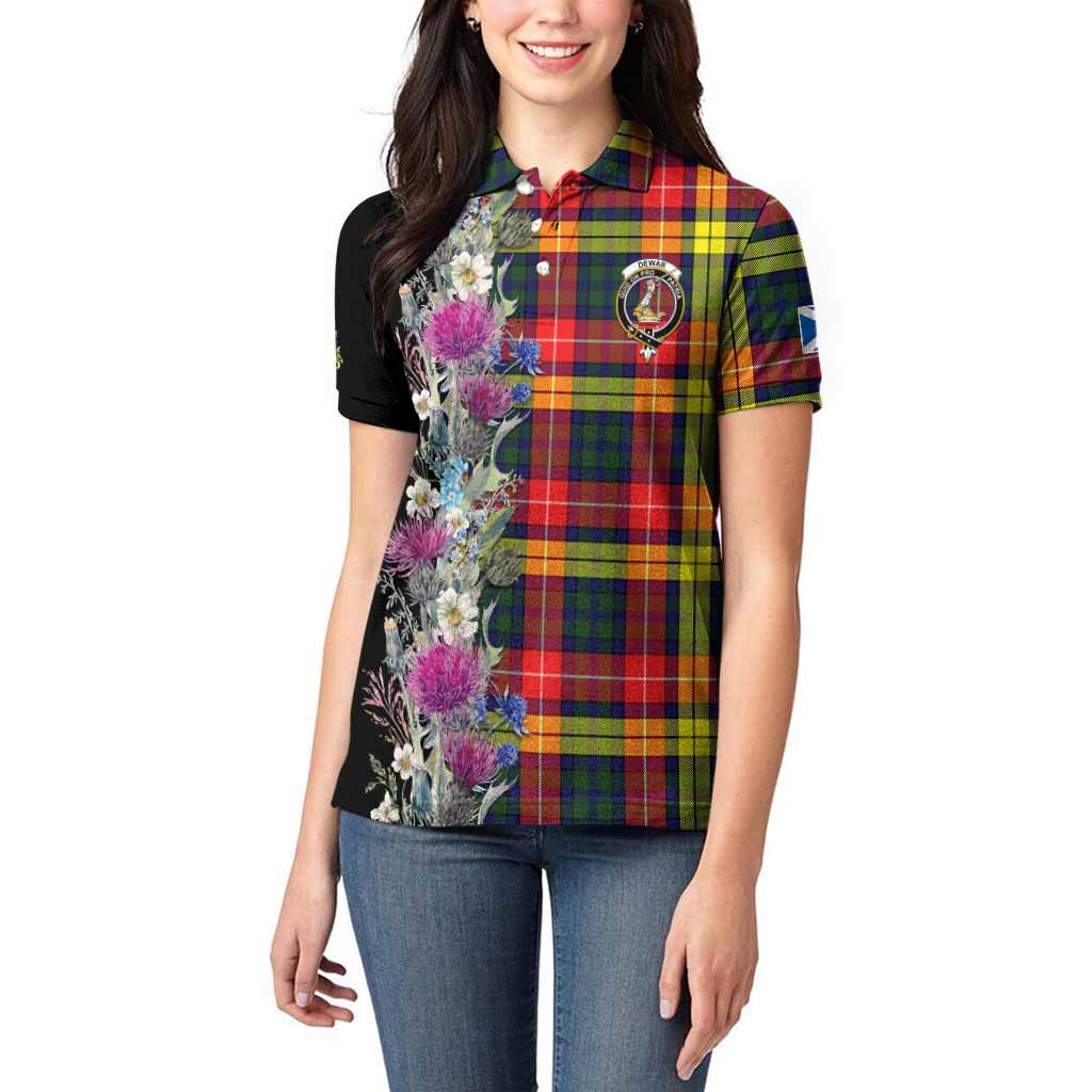 Dewar Tartan Crest Thistle Floral Women Polo Shirt