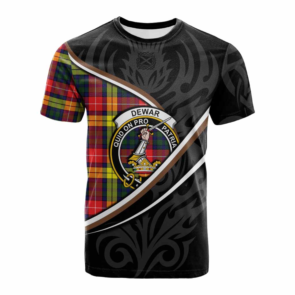 Dewar Tartan Family Crest Cotton T-shirt Celtic Scottish Thistle Floral - Tartan Vibes Clothing