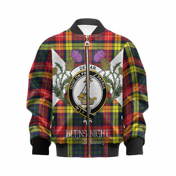 Dewar Tartan Family Crest Kid Bomber Jacket Scottish Burns Night Thistle Floral