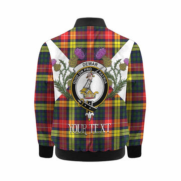 Dewar Tartan Family Crest Kid Bomber Jacket Scottish Burns Night Thistle Floral