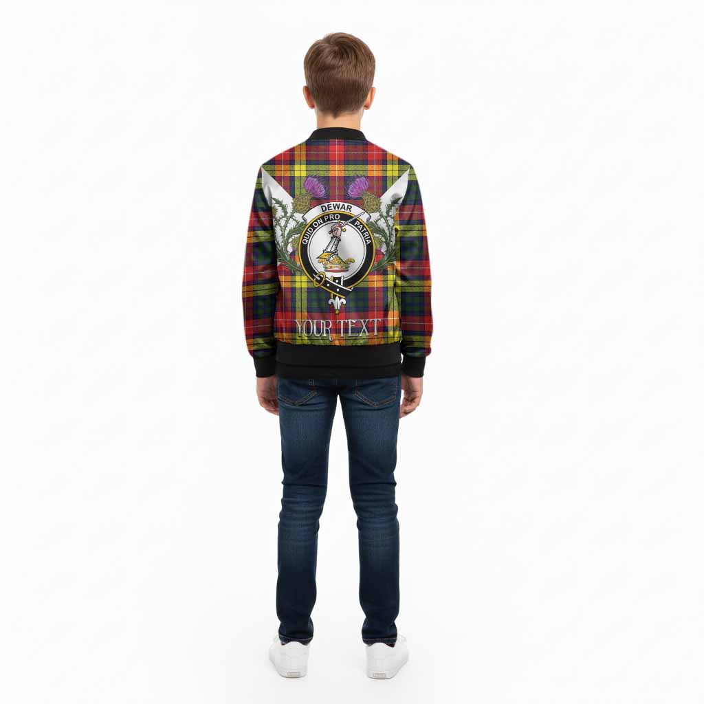 Dewar Tartan Family Crest Kid Bomber Jacket Scottish Burns Night Thistle Floral