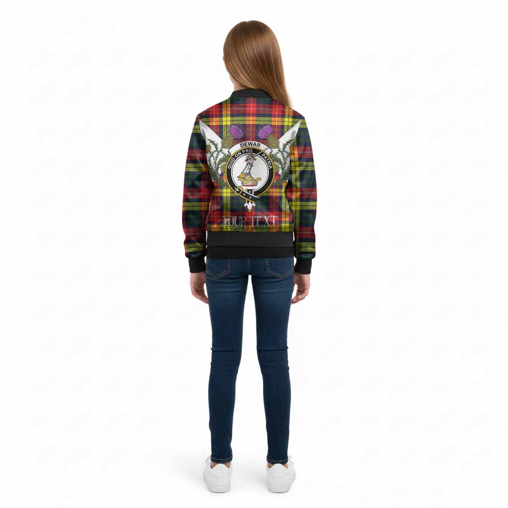 Dewar Tartan Family Crest Kid Bomber Jacket Scottish Burns Night Thistle Floral