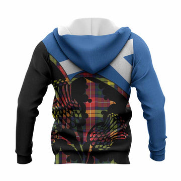 Dewar Tartan Family Crest Knitted Hoodie Scotland Thistle Floral Flag Style