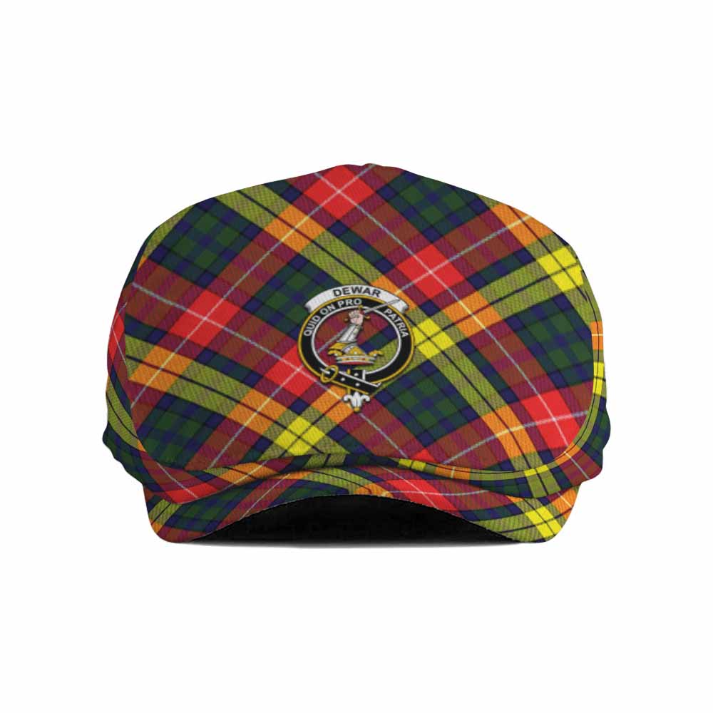 Dewar Tartan Flat Cap, Jeff Cap Cross Style with Family Crest - Tartan Vibes Clothing