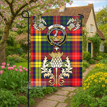 Dewar Tartan Garden Flag with Golden Regal Scottish Thistle Emblem - Tartan Vibes Clothing