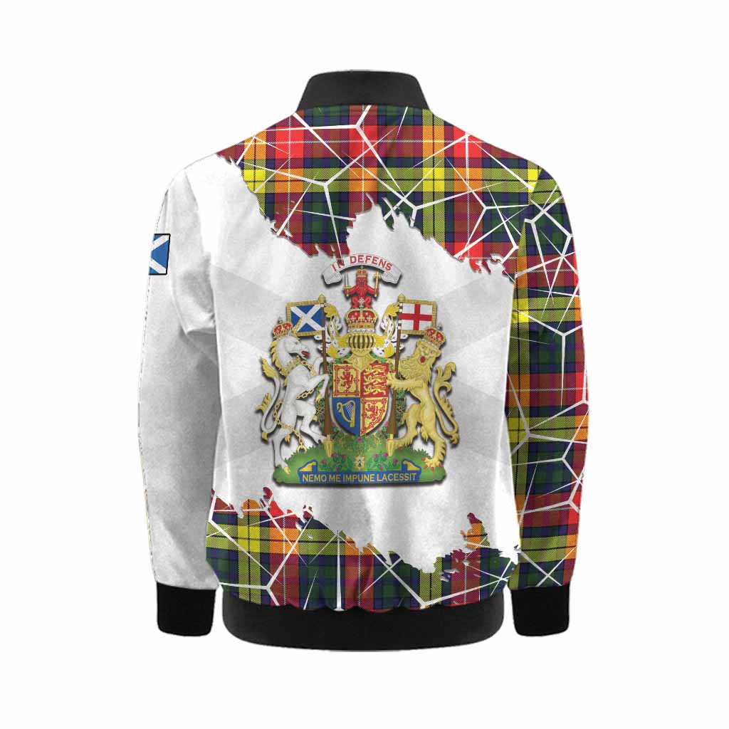 Dewar Tartan Kid Bomber Jacket with Family Crest and Lion Rampant Grunge Style
