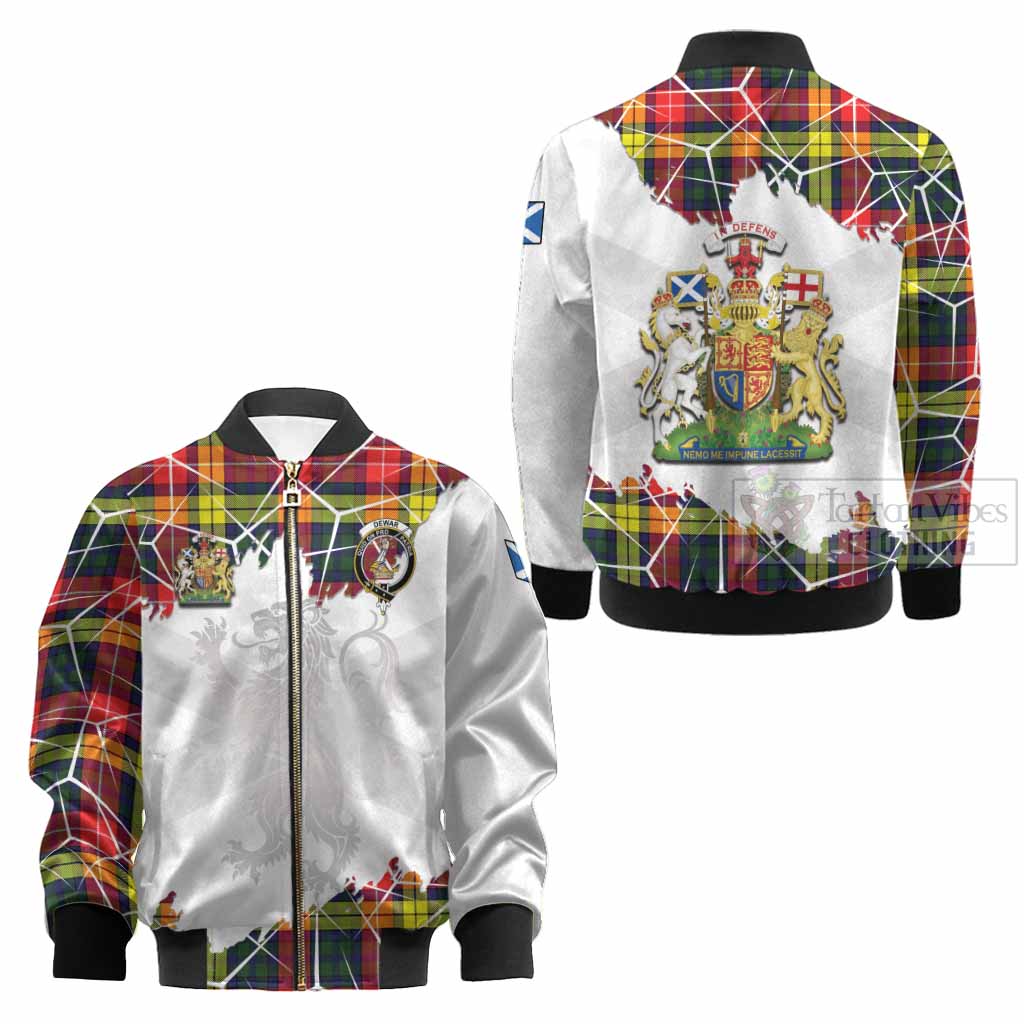 Dewar Tartan Kid Bomber Jacket with Family Crest and Lion Rampant Grunge Style