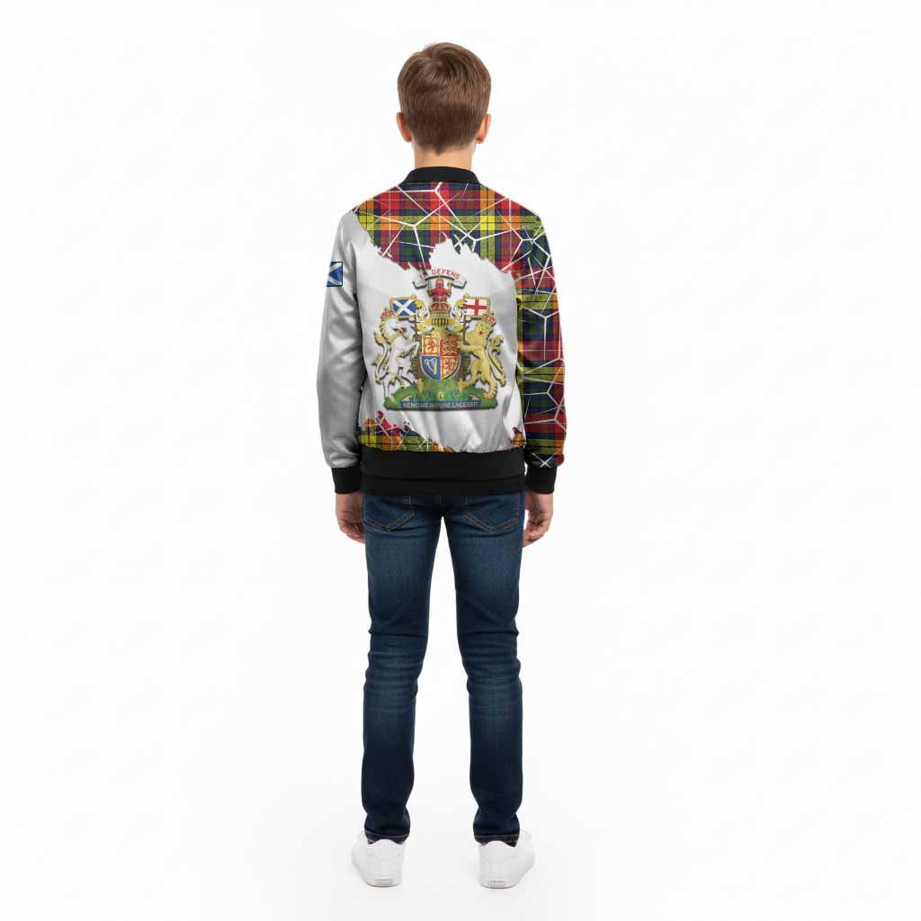 Dewar Tartan Kid Bomber Jacket with Family Crest and Lion Rampant Grunge Style