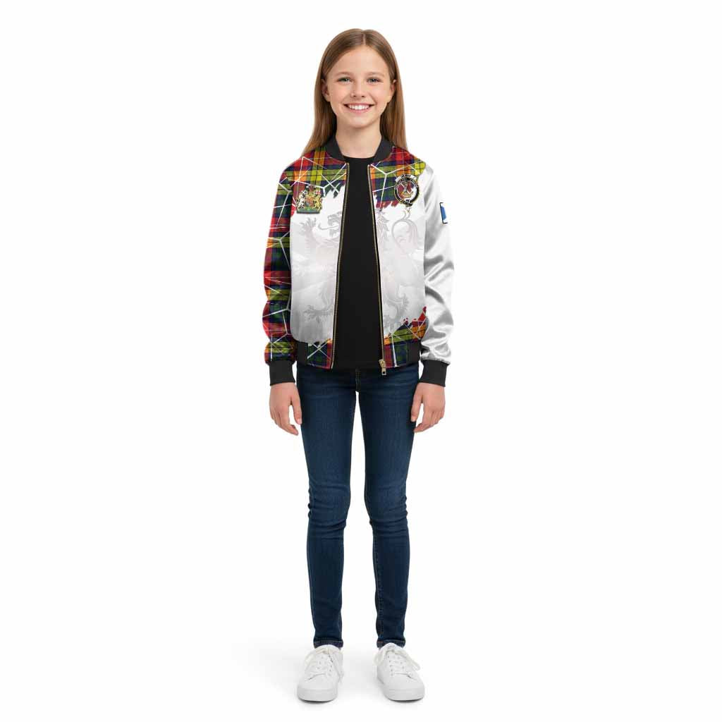 Dewar Tartan Kid Bomber Jacket with Family Crest and Lion Rampant Grunge Style