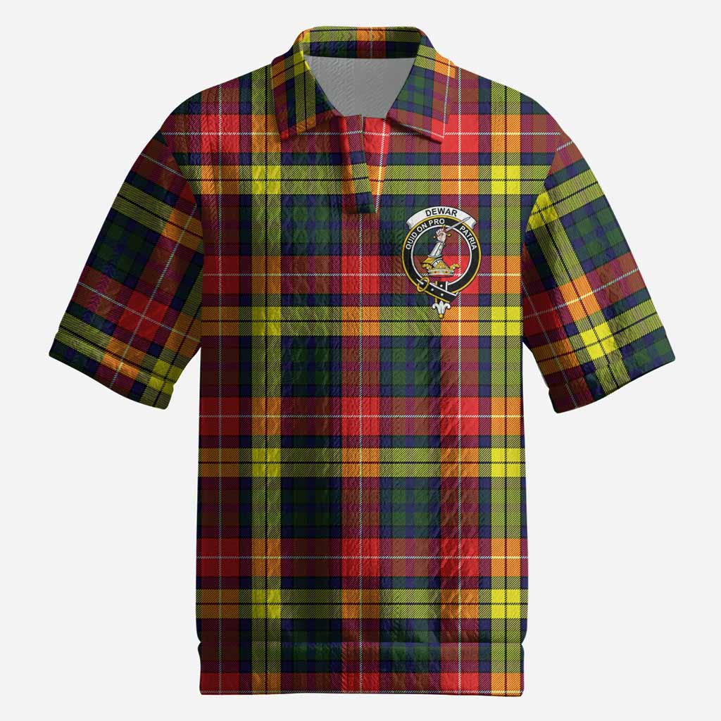 Dewar Tartan Men’s Polo Sweater Top with Family Crest