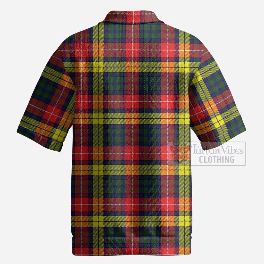 Dewar Tartan Men’s Polo Sweater Top with Family Crest