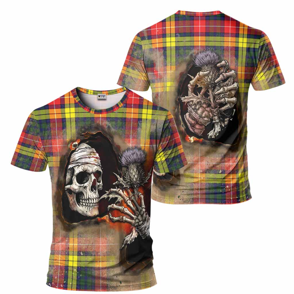 Dewar Tartan T-Shirt Halloween Skeleton With Thistle Burning Effect