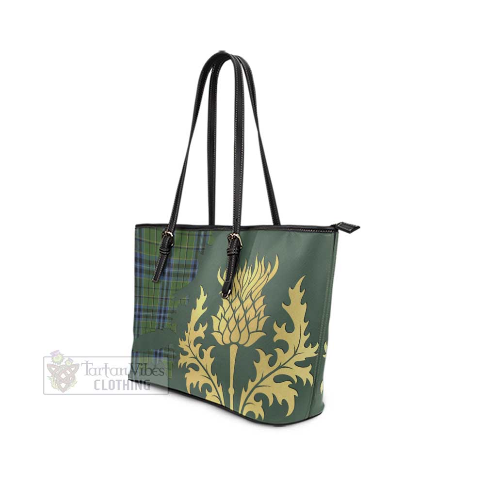 Tartan Vibes Clothing Dick Tartan Leather Tote Bag Gold Thistle Style