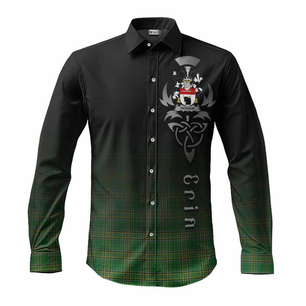 Dickson Irish Clan Long Sleeve Button Shirt with Coat of Arms Erin Go Bragh Celtic Inspired Men's Shirt S - Tartan Vibes Clothing