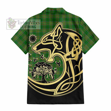 Dillon Irish Tartan Hawaiian Shirt with Coat of Arms Celtic Wolf Style