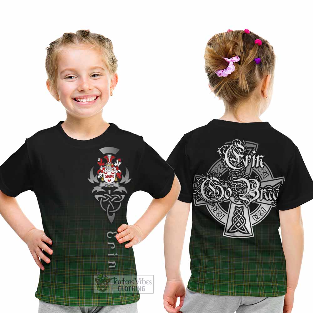 Tartan Vibes Clothing Dillon Irish Clan Kid T-Shirt with Coat of Arms Erin Go Bragh Celtic Inspired