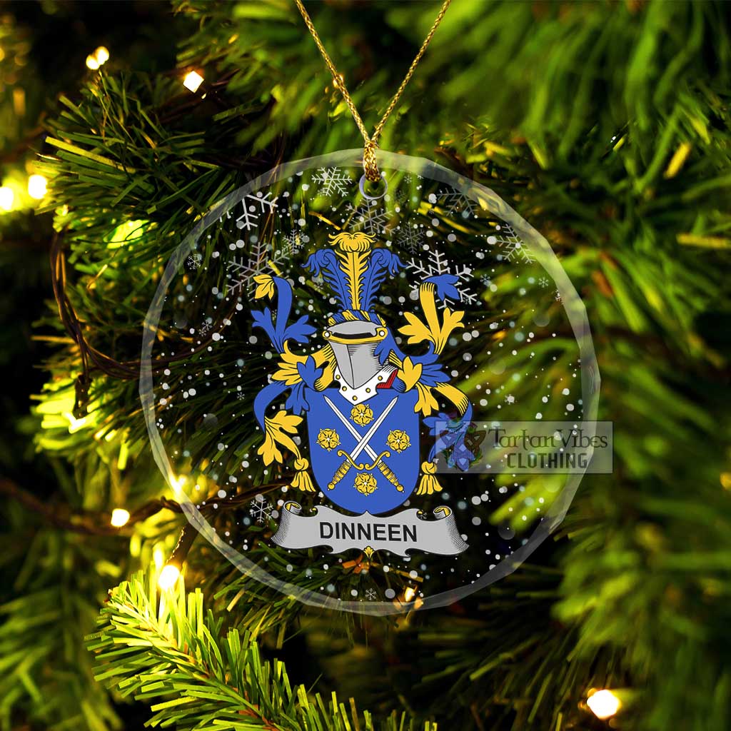 Tartan Vibes Clothing Dinneen Irish Clan Christmas Glass Ornament with Coat of Arms