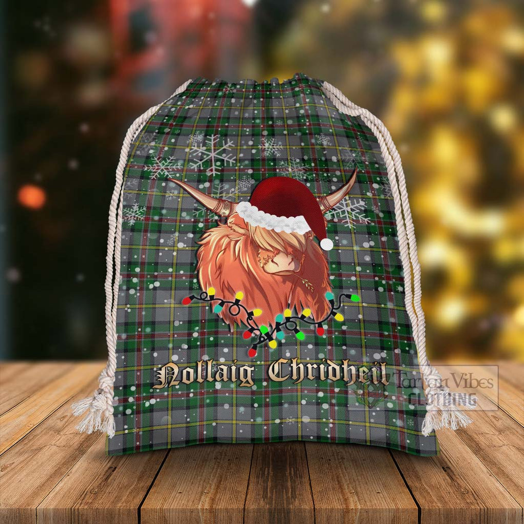 Tartan Vibes Clothing Dinwiddie Tartan Christmas Santa's Bag with Highland Cow