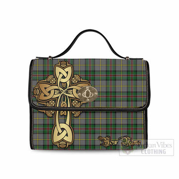 Tartan Vibes Clothing Dinwiddie Tartan Waterproof Canvas Bag Golden Thistle Celtic Cross Style