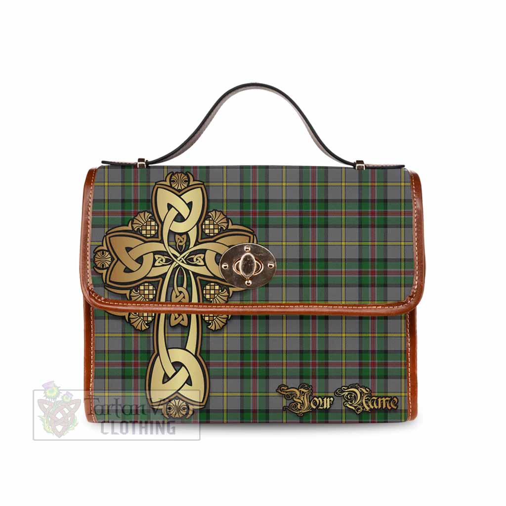 Tartan Vibes Clothing Dinwiddie Tartan Waterproof Canvas Bag Golden Thistle Celtic Cross Style