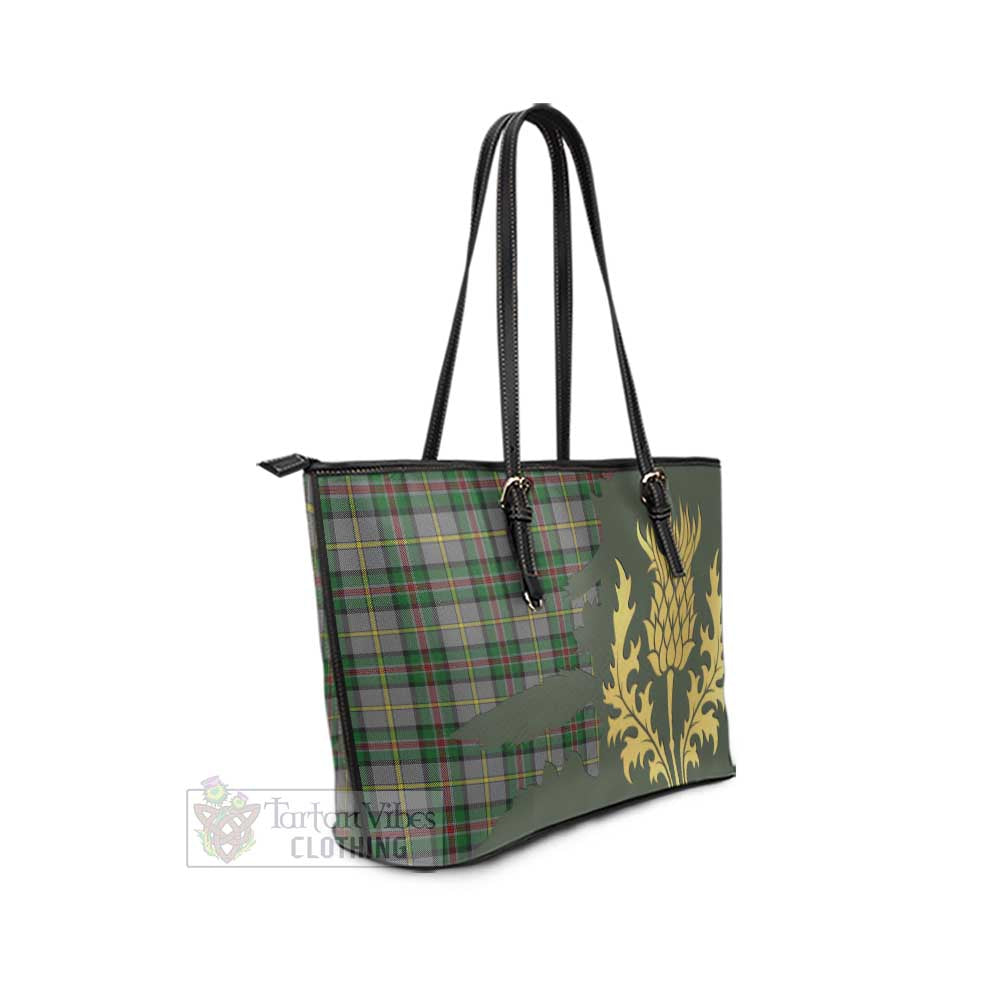 Tartan Vibes Clothing Dinwiddie Tartan Leather Tote Bag Gold Thistle Style