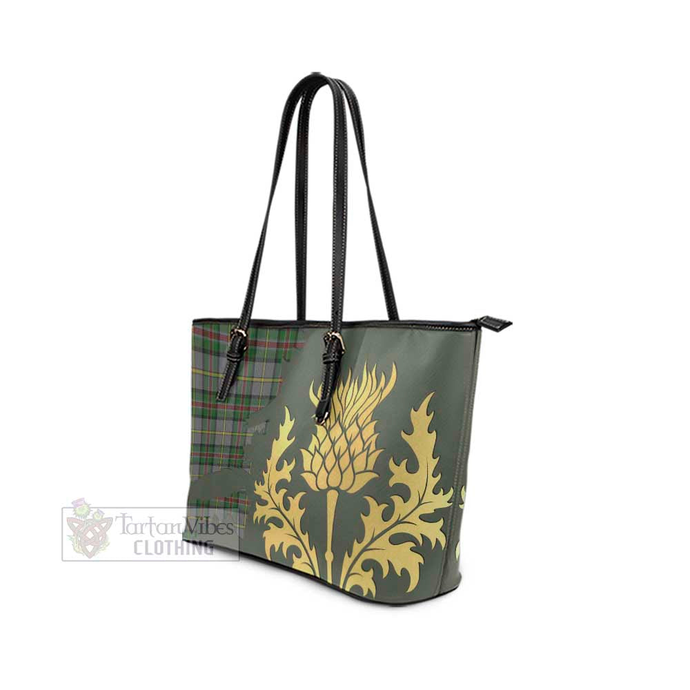 Tartan Vibes Clothing Dinwiddie Tartan Leather Tote Bag Gold Thistle Style
