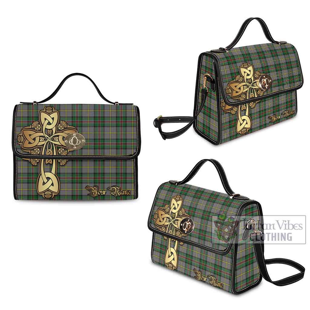 Tartan Vibes Clothing Dinwiddie Tartan Waterproof Canvas Bag Golden Thistle Celtic Cross Style