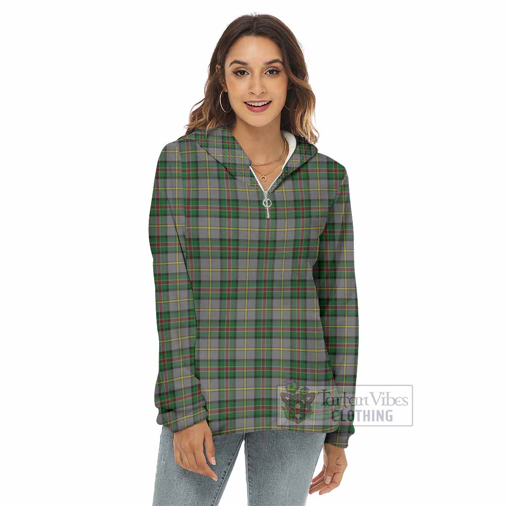 Tartan Vibes Clothing Dinwiddie Tartan Women's Borg  Half Zip Fleece Hoodie