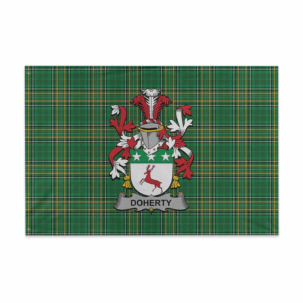 Tartan Vibes Clothing Doherty Irish Clan Tartan House Flag with Coat of Arms