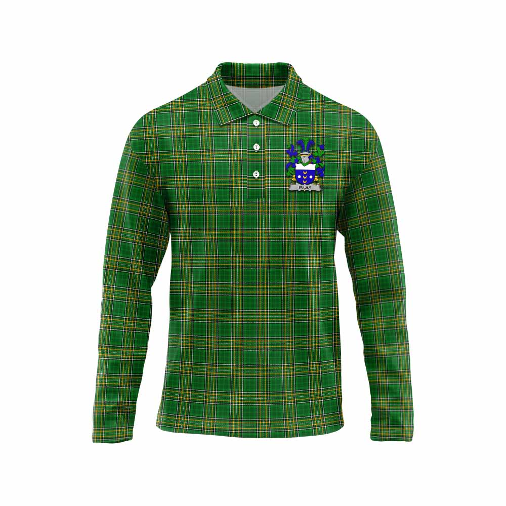 Dolan Irish Clan Tartan Long Sleeve Polo Shirt with Coat of Arms Unisex - Tartan Vibes Clothing
