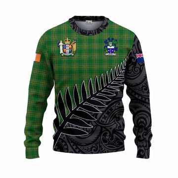 Dolan Irish Clan Tartan Knitted Sweater with Coat of Arms New Zealand Silver Fern Half Style Unisex - Tartan Vibes Clothing
