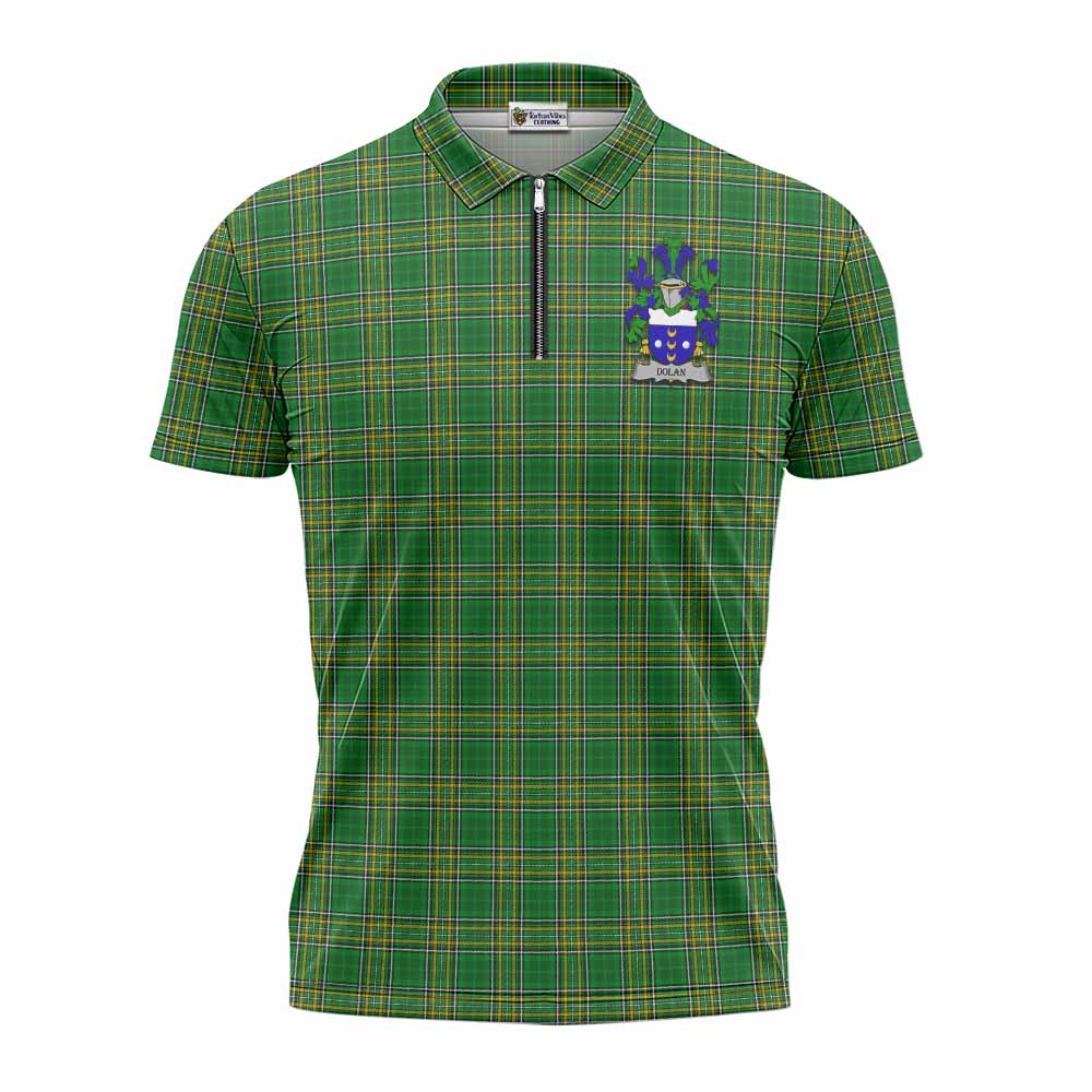 Dolan Irish Clan Tartan Zipper Polo Shirt with Coat of Arms
