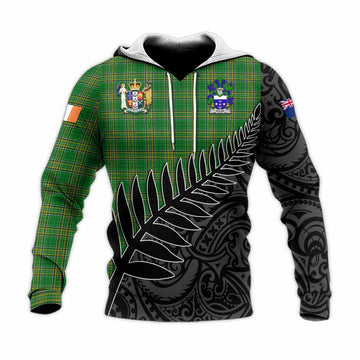 Dolan Irish Clan Tartan Knitted Hoodie with Coat of Arms New Zealand Silver Fern Half Style Unisex Knitted Pullover Hoodie - Tartan Vibes Clothing