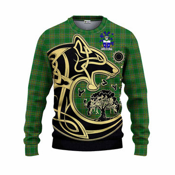 Dolan Irish Tartan Knitted Sweater with Coat of Arms Celtic Wolf Style Unisex - Tartan Vibes Clothing